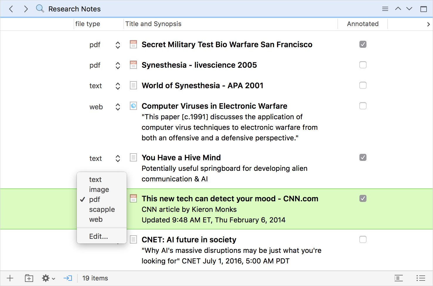 Metadata in the outliner